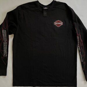 Men's Harley Davidson Black Spellout Logo Pullover Jersey Sz Large Moto Biker
